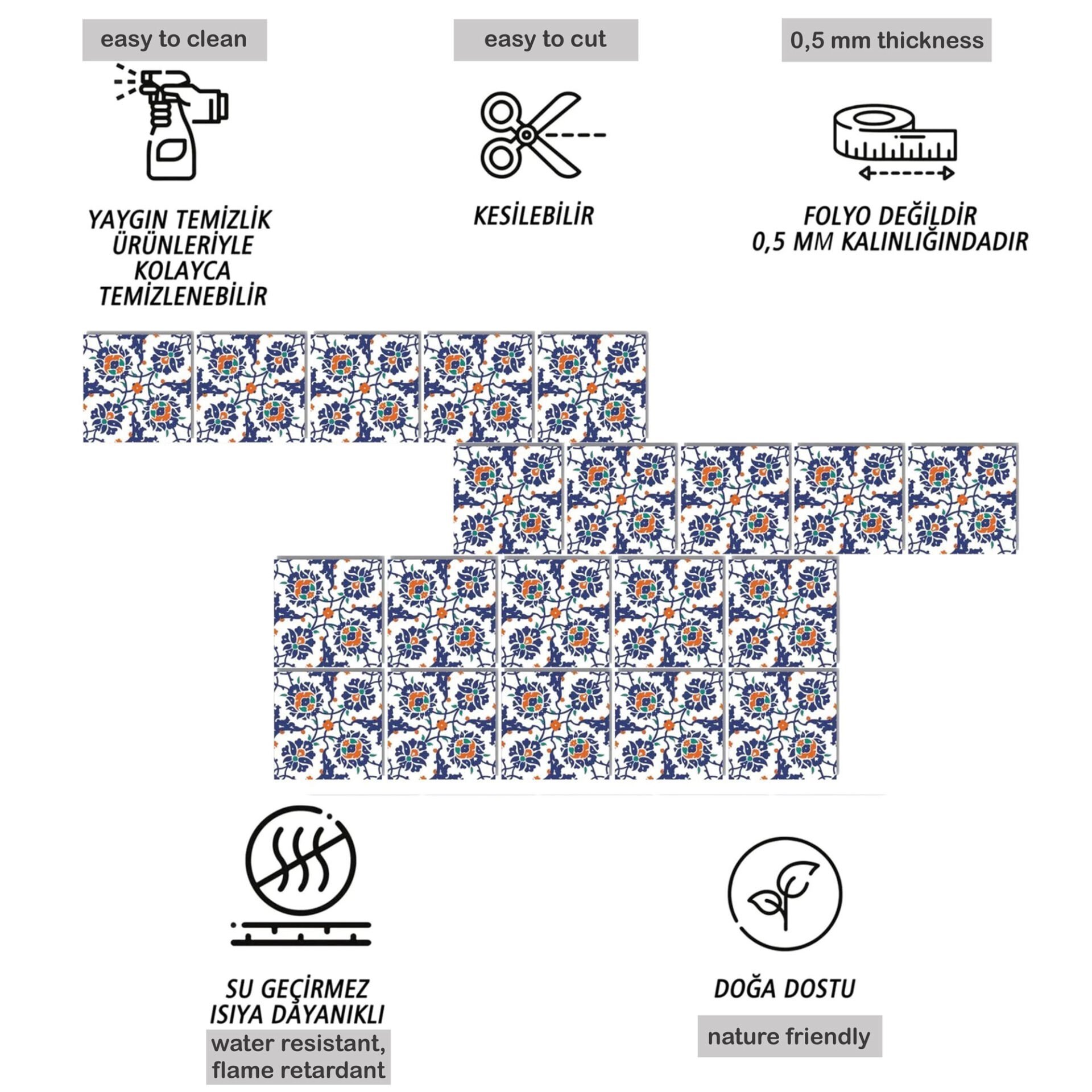 Tink Kendinden Yapışkanlı Çini Dekoratif Mini Pvc Karo