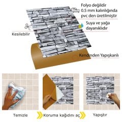 Tink Kendinden Yapışkanlı Pvc Gri Taş 30x30 cm Kaplama