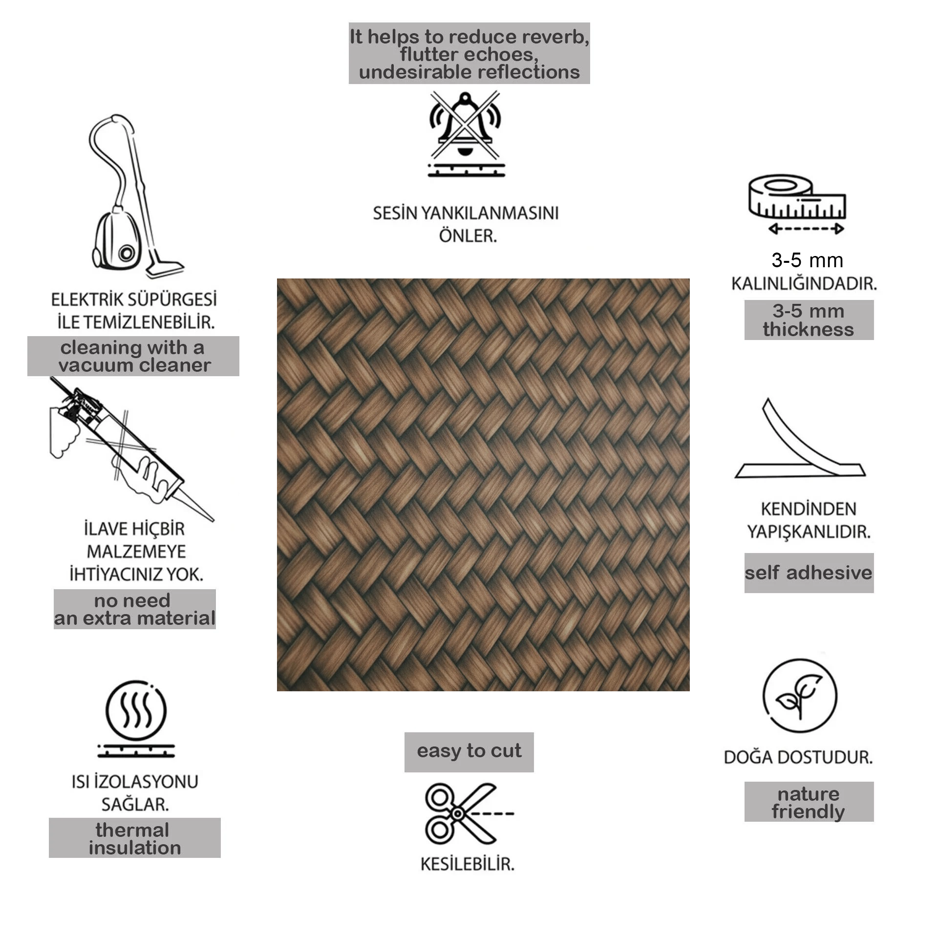 Tink Kendinden Yapışkanlı Keçe Duvar Kağıdı Balıksırtı Desenli 48x280 cm