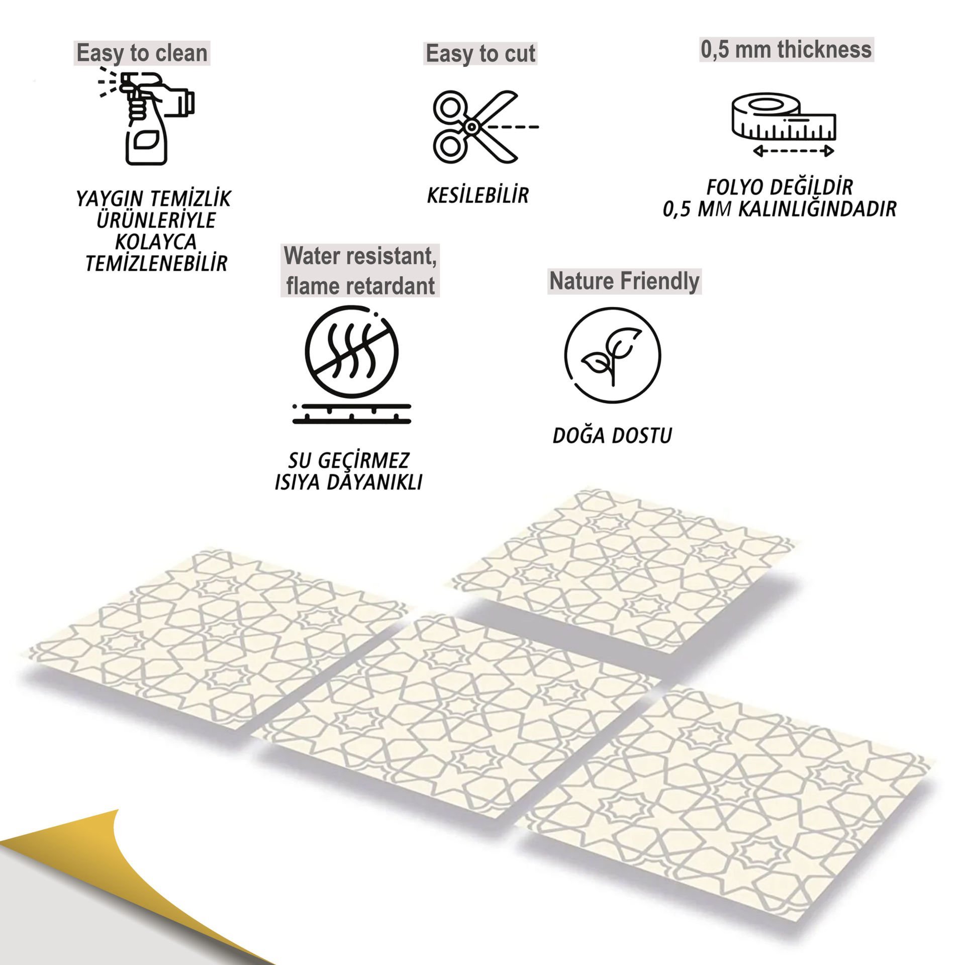 Tink Kendinden Yapışkanlı Pvc Gümüş Selçuklu Yıldızı 30x30 cm Kaplama