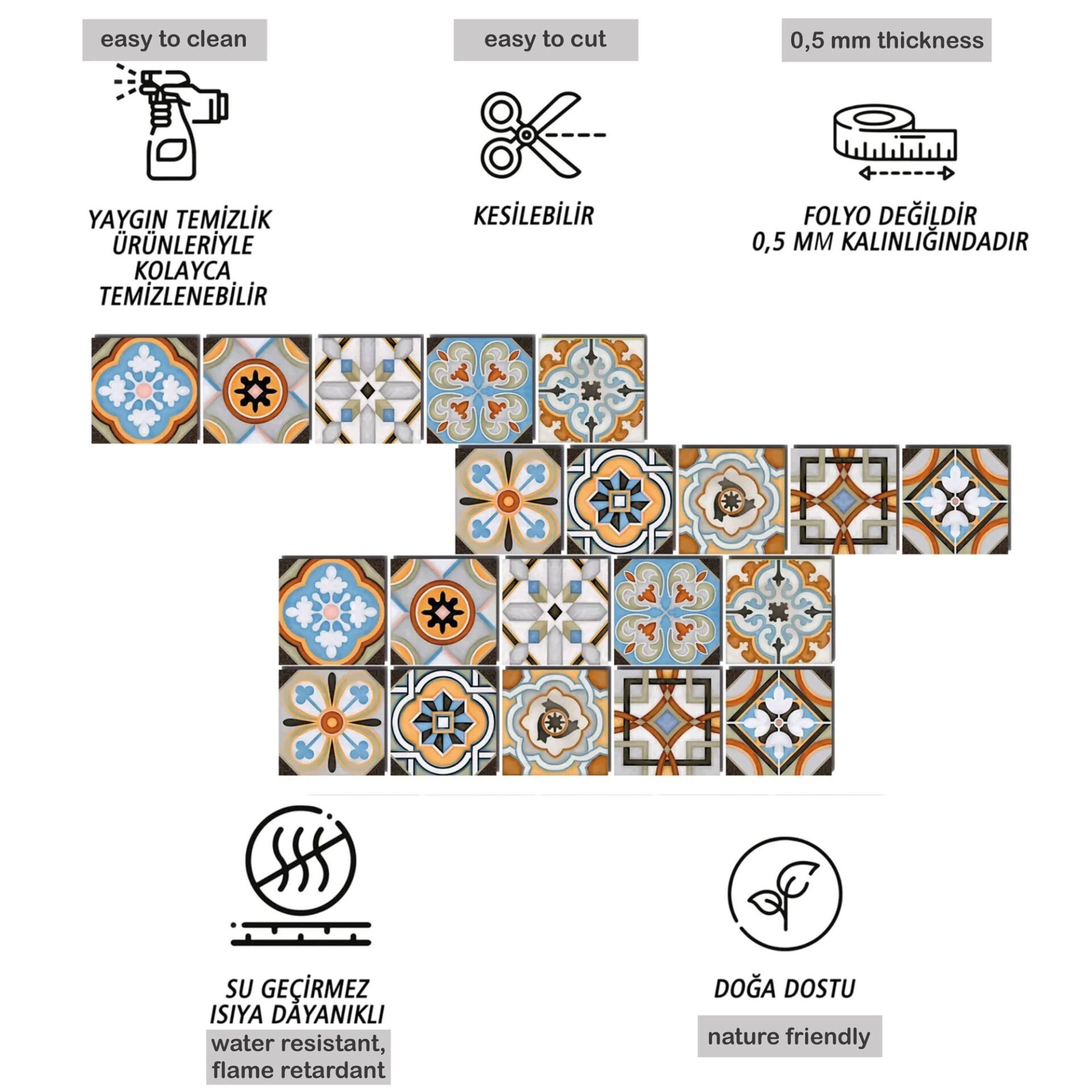 Tink Kendinden Yapışkanlı Fas 2 Dekoratif Mini Pvc Karo Kaplama