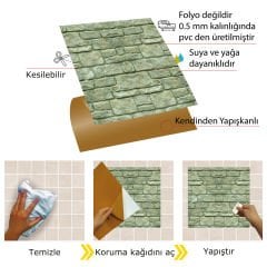 Tink Kendinden Yapışkanlı Pvc Yeşil Taş 30x30 cm Kaplama 5 m2 (56 Adet)