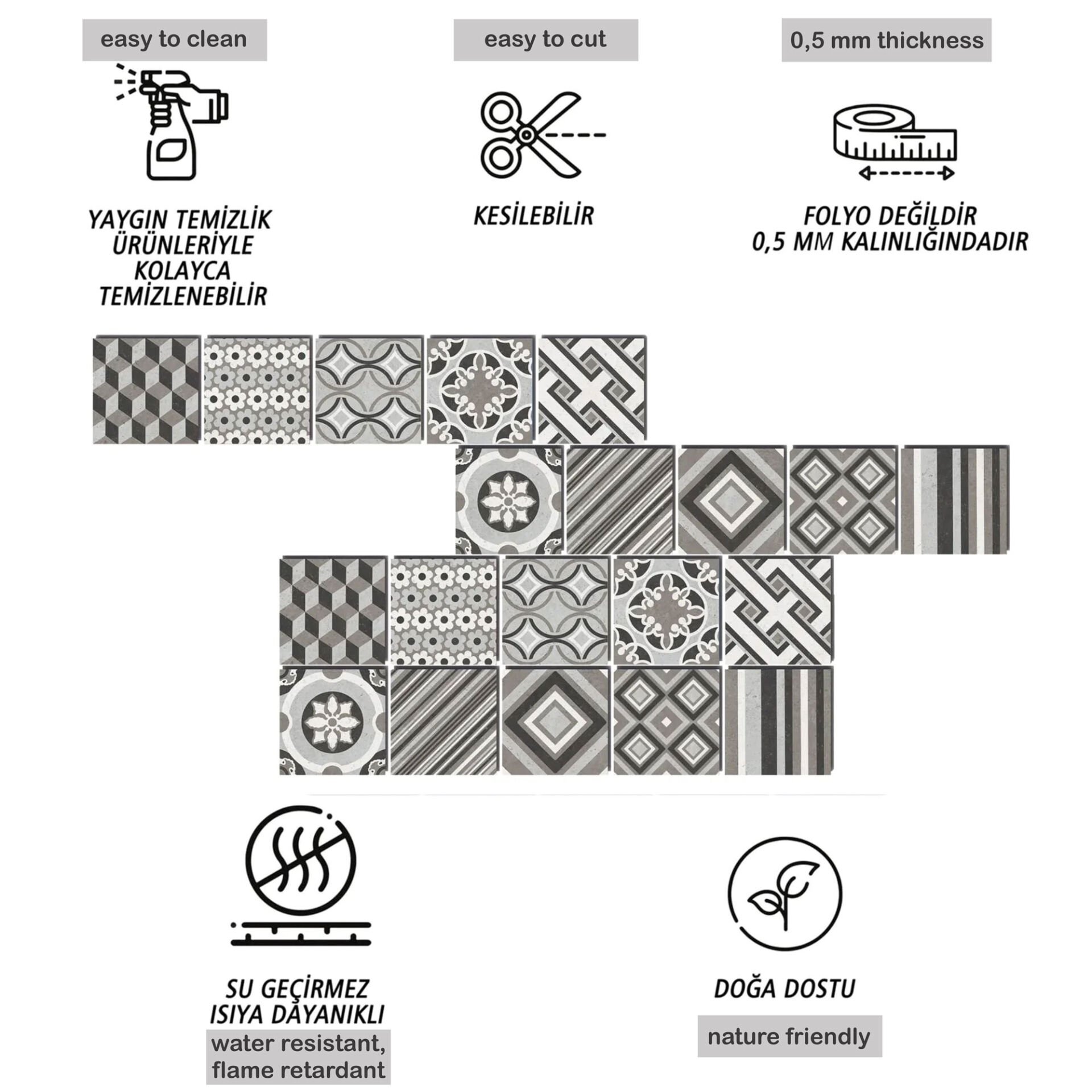 Tink Kendinden Yapışkanlı Fas 3 Dekoratif Mini Pvc Karo Kaplama