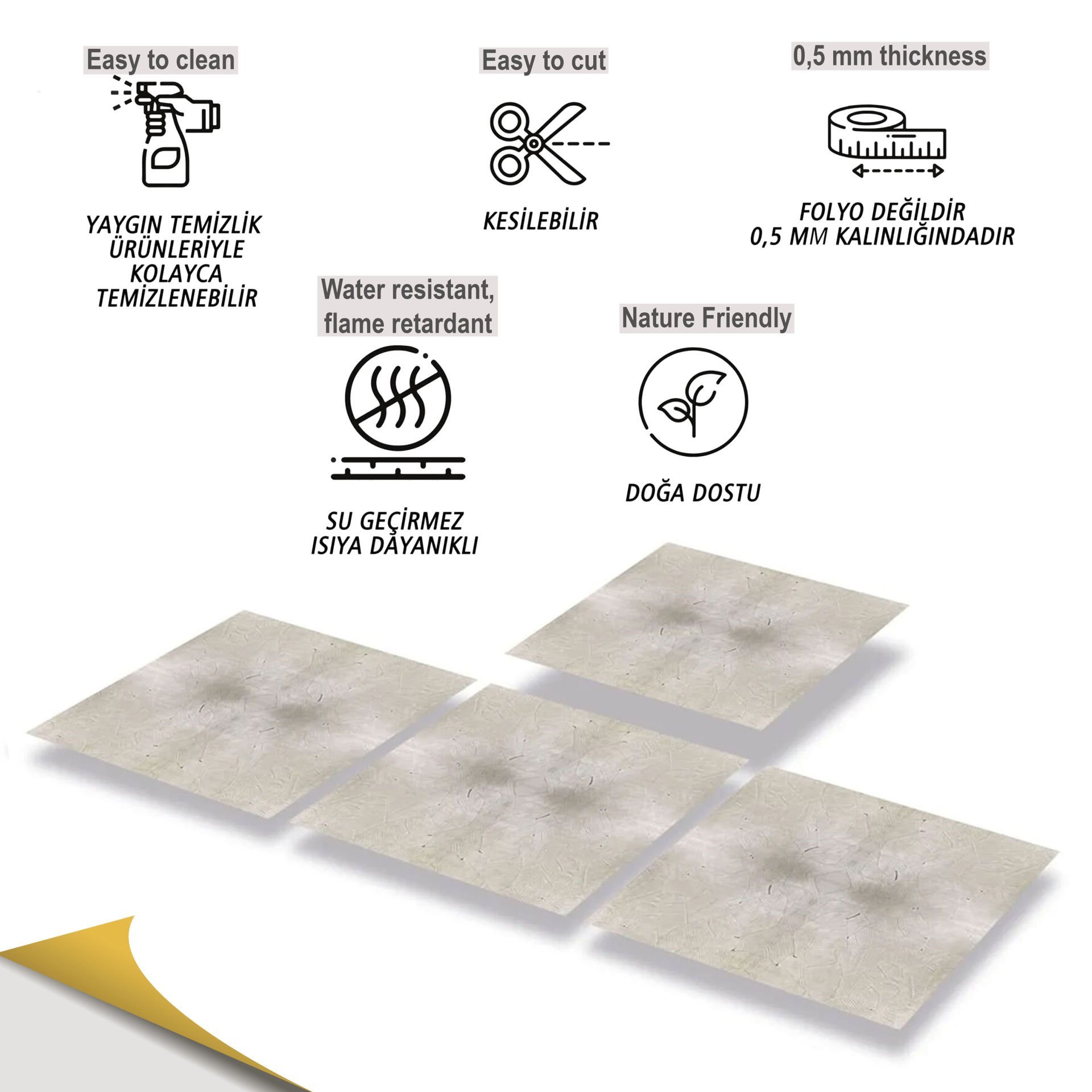 Tink Kendinden Yapışkanlı Metalik Mermer Desenli 30x30 cm Pvc Karo