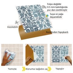 Tink Kendinden Yapışkanlı Mavi Kuş Deseni 30x30 cm Pvc Yer Duvar Döşemesi
