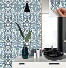 Tink Kendinden Yapışkanlı Mavi Kuş Deseni 30x30 cm Pvc Yer Duvar Döşemesi