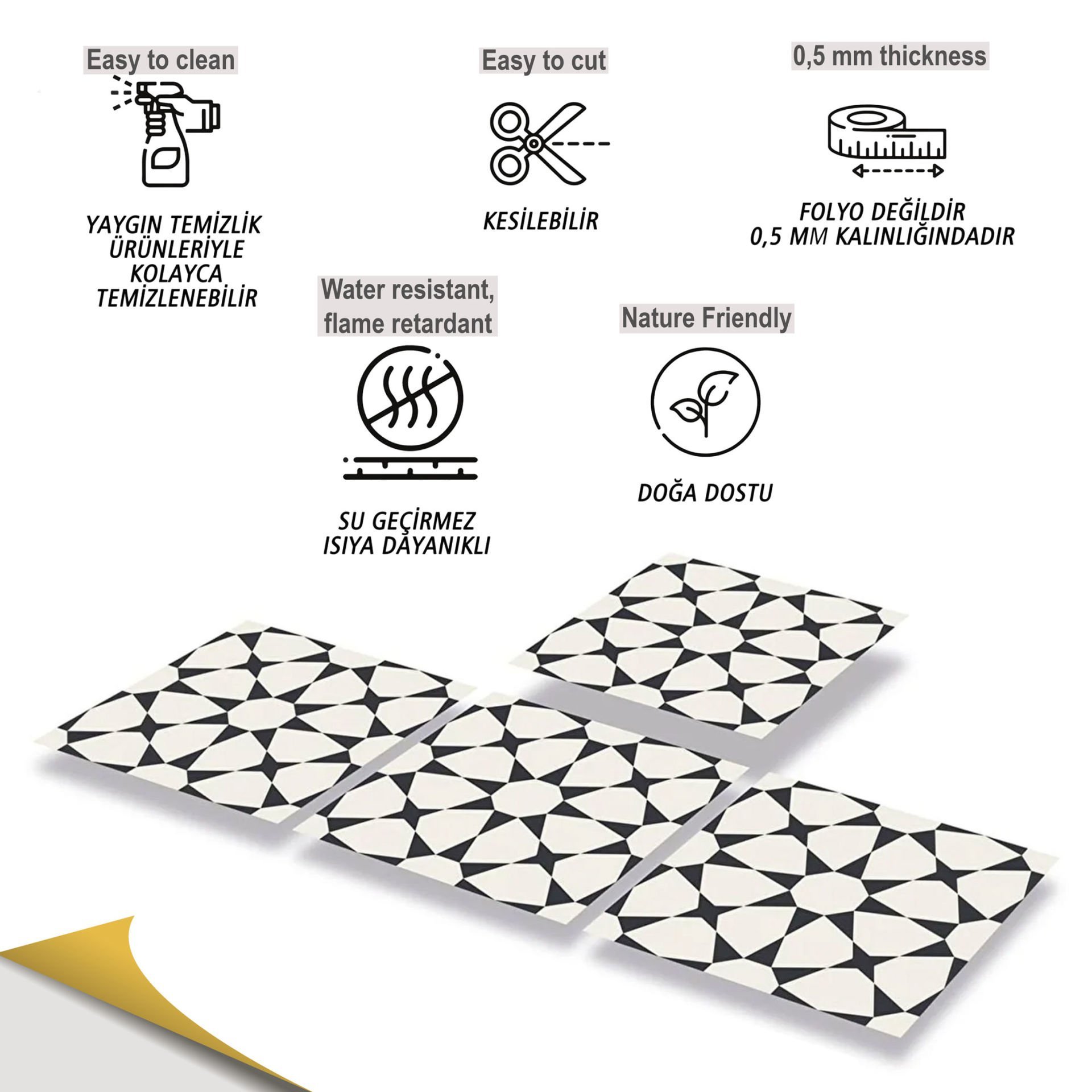 Tink Kendinden Yapışkanlı Yıldızlı Desen 30x30 cm Pvc Yer Duvar Döşemesi