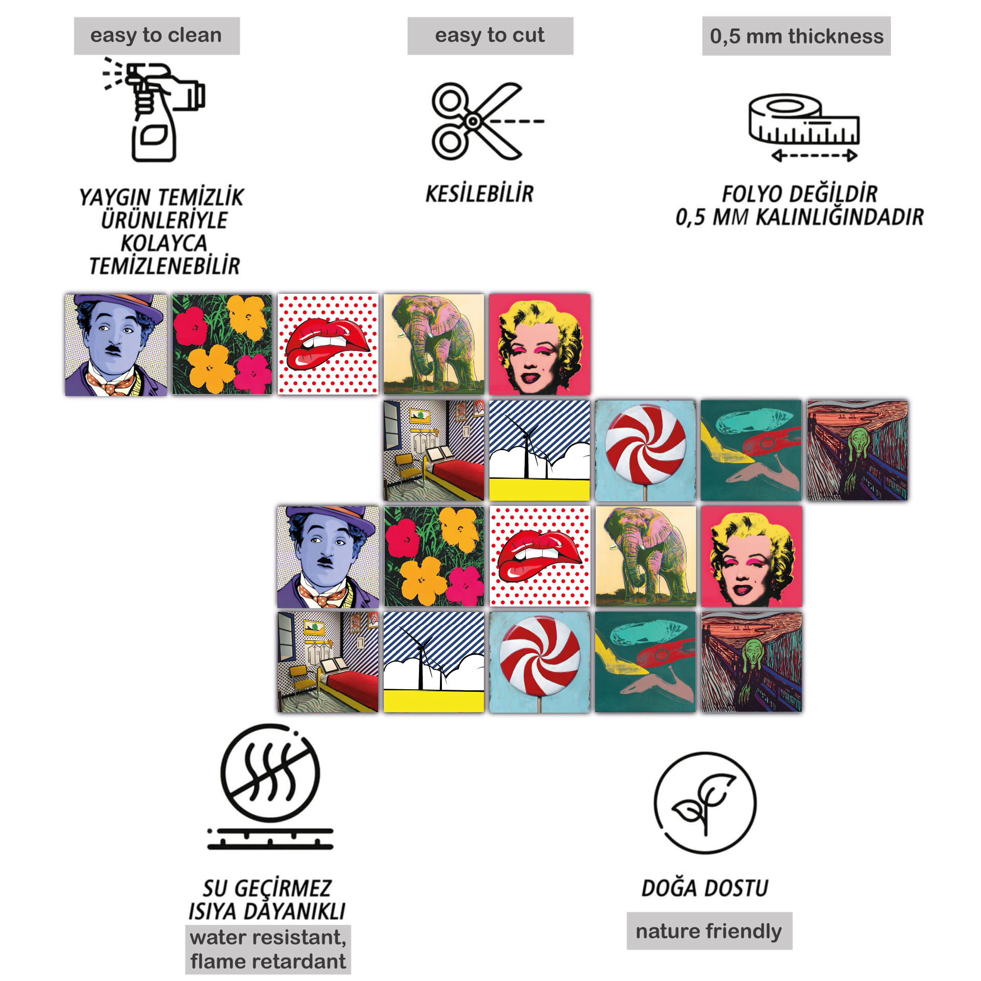 Tink Kendinden Yapışkanlı Pvc Karo Kaplama Popart 3 Desenli