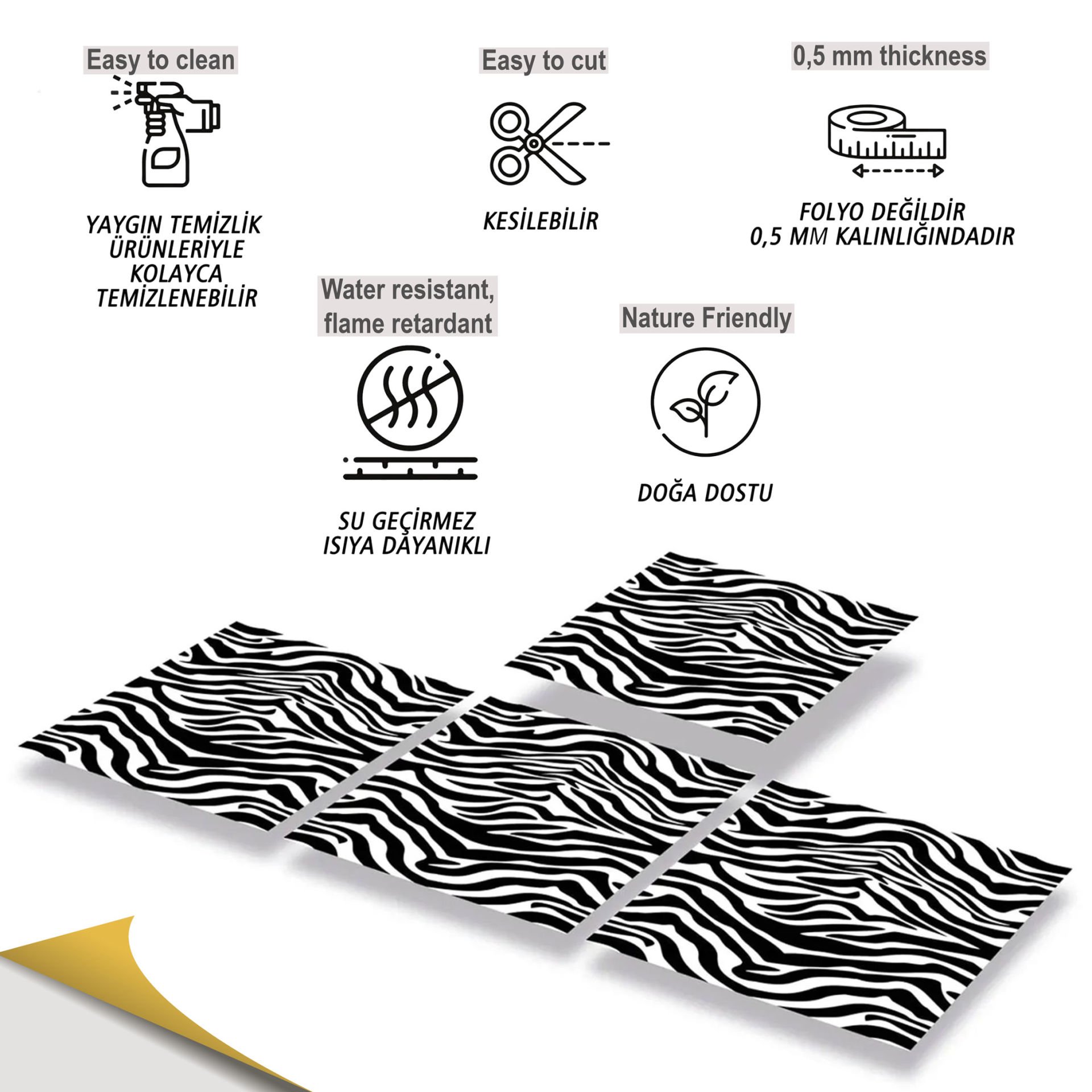 Tink Kendinden Yapışkanlı Zebra Desenli 30x30 cm Pvc Yer Duvar Döşemesi 1 m2 (11 Adet)