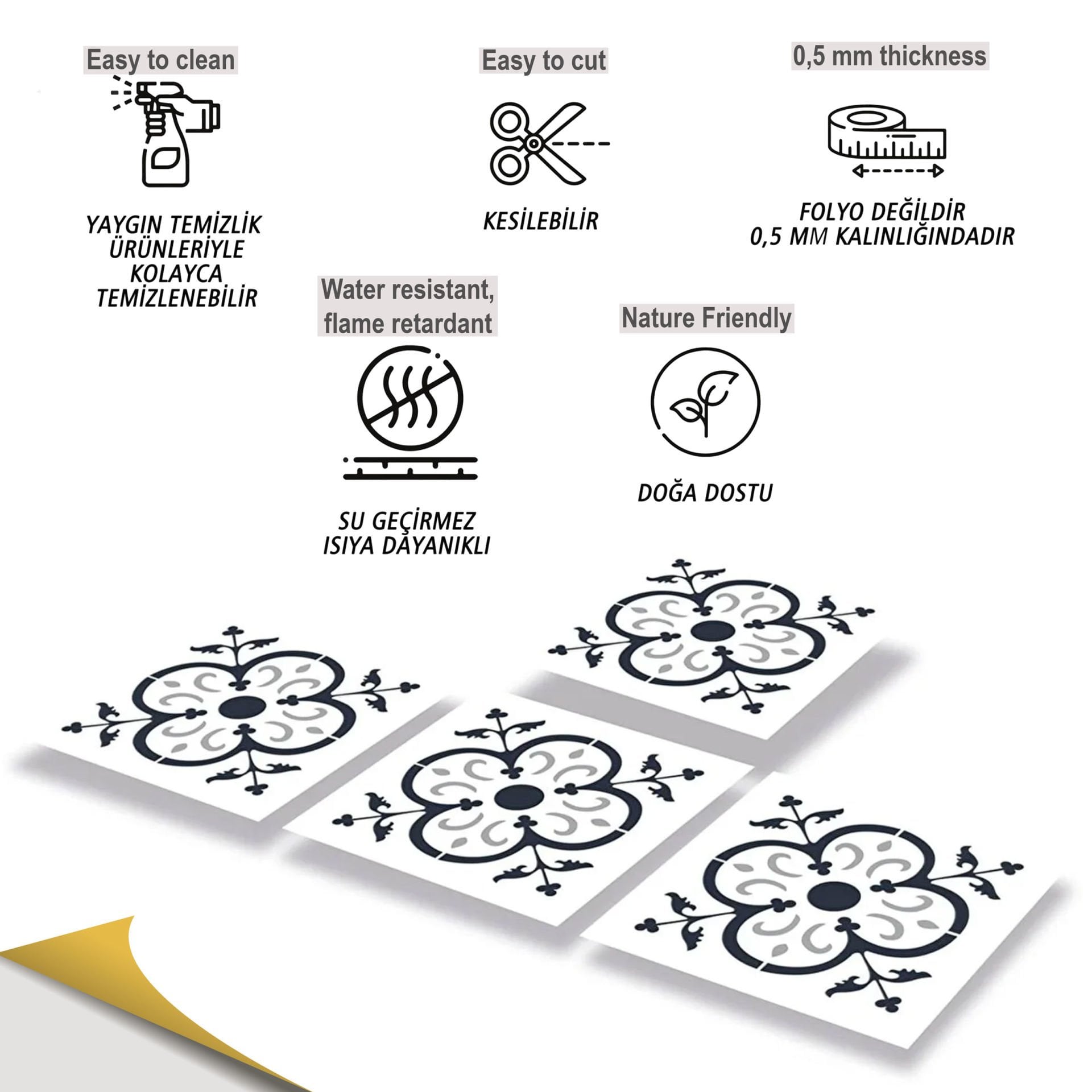 Tink Kendinden Yapışkanlı Solo Fas Desenli 30x30 cm Pvc Yer Duvar Döşemesi 1 m2 (11 Adet)