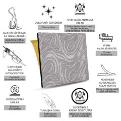 Tink Kendinden Yapışkanlı Keçe Akustik Ses ve Isı Yalıtım Paneli Gri Dalgalı Desenli 48x48 cm