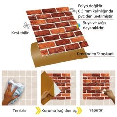 Tink Self Adhesive Red Brick 30x30 cm PVC Coating