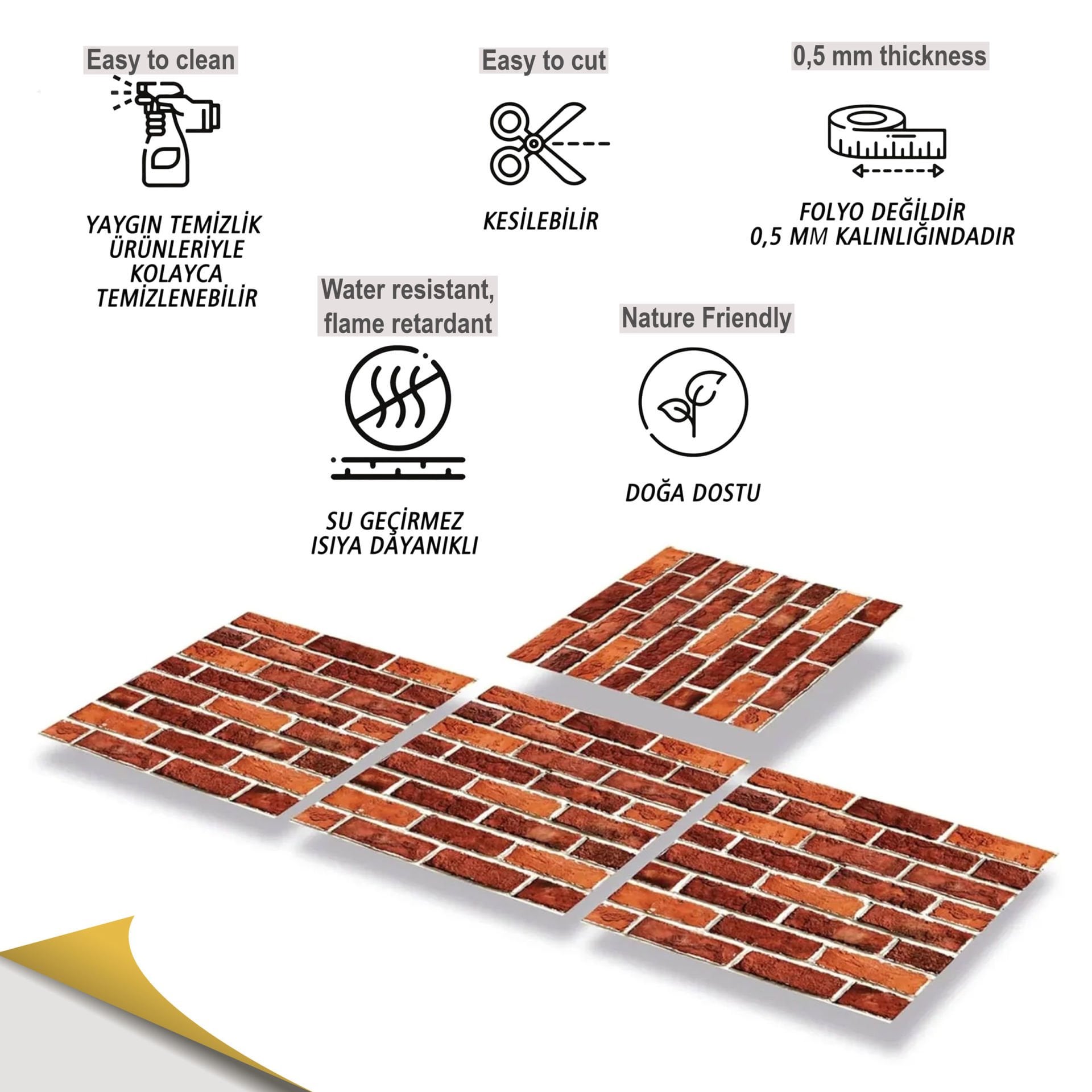 Tink Kendinden Yapışkanlı Kırmızı Tuğla 30x30 cm Pvc Kaplama 1 m2 (11 Adet)