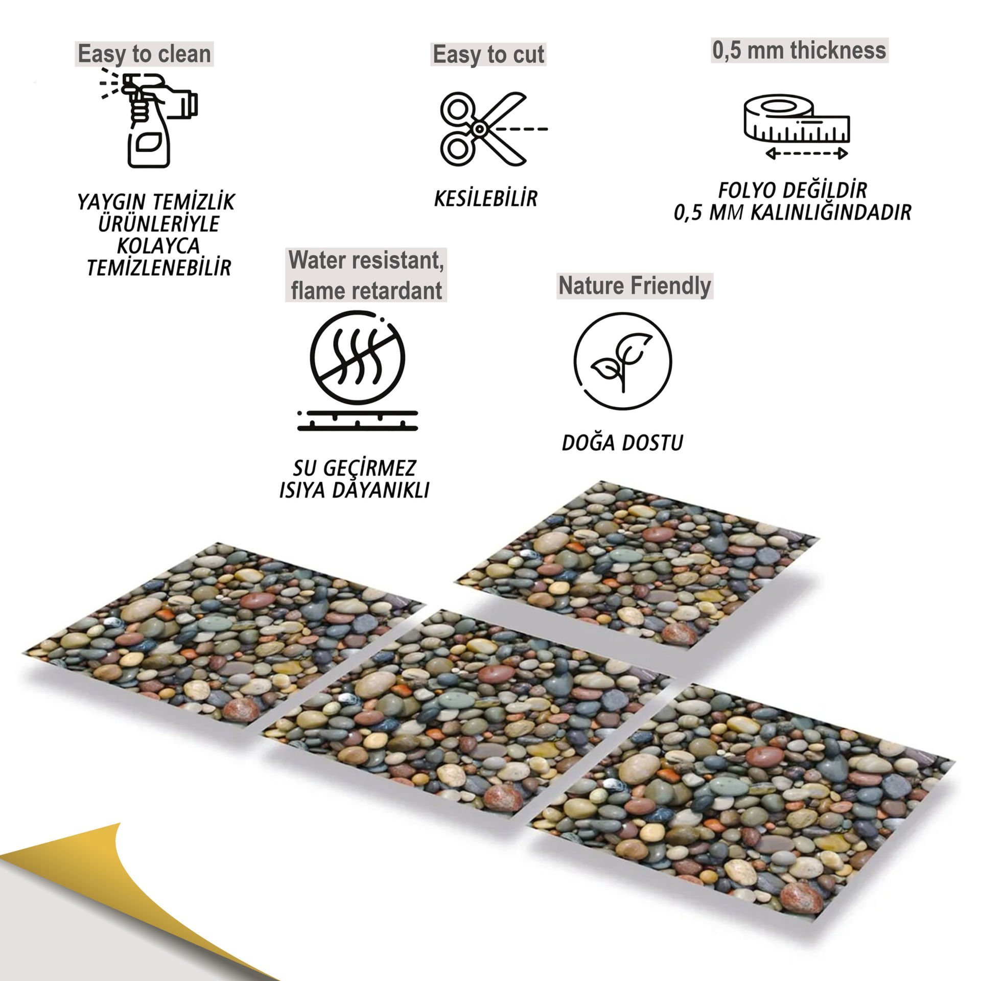 Tink Kendinden Yapışkanlı Çakıl Taşı 30x30 cm Pvc Kaplama