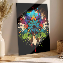Tink Modern Dekoratif Tablo, Cam Görünümlü, Yapışkanlı, Kolay Montaj, UV Baskılı Mandala Desenli TT1000