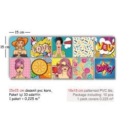 Tink Kendinden Yapışkanlı Karma Pop Art Dekoratif Mini Pvc Karo Kaplama