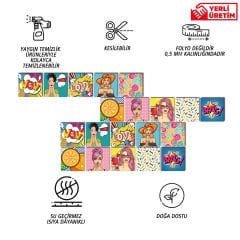 Tink Kendinden Yapışkanlı Karma Pop Art Dekoratif Mini Pvc Karo Kaplama 10x10 CM 20'Lİ PAKET