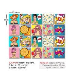 Tink Kendinden Yapışkanlı Karma Pop Art Dekoratif Mini Pvc Karo Kaplama