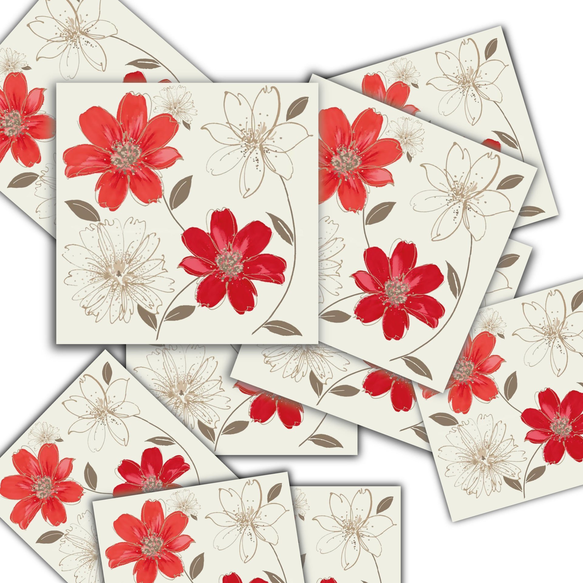 Tink Kendinden Yapışkanlı Kırmızı Çiçek Dekoratif Mini Pvc Karo Kaplama 10x10 CM 20'Lİ PAKET