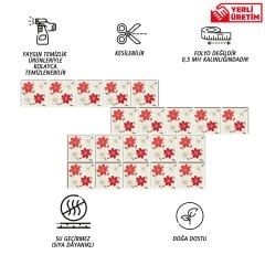 Tink Kendinden Yapışkanlı Kırmızı Çiçek Dekoratif Mini Pvc Karo Kaplama 10x10 CM 20'Lİ PAKET