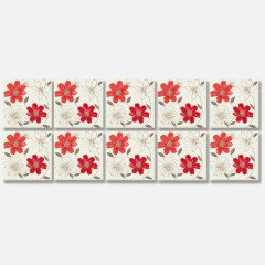 Tink Kendinden Yapışkanlı Kırmızı Çiçek Dekoratif Mini Pvc Karo Kaplama 10x10 CM 20'Lİ PAKET