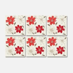 Tink Kendinden Yapışkanlı Kırmızı Çiçek Dekoratif Mini Pvc Karo Kaplama 10x10 CM 20'Lİ PAKET