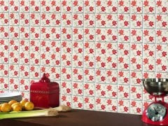 Tink Kendinden Yapışkanlı Kırmızı Çiçek Dekoratif Mini Pvc Karo Kaplama 10x10 CM 20'Lİ PAKET