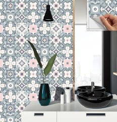 Tink Kendinden Yapışkanlı Yeşil-Pembe Desenli 30x30 cm Pvc Yer Duvar Döşemesi