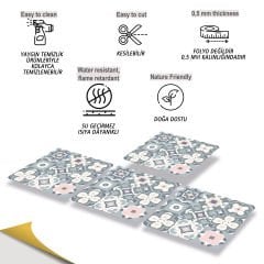 Tink Kendinden Yapışkanlı Yeşil-Pembe Desenli 30x30 cm Pvc Yer Duvar Döşemesi