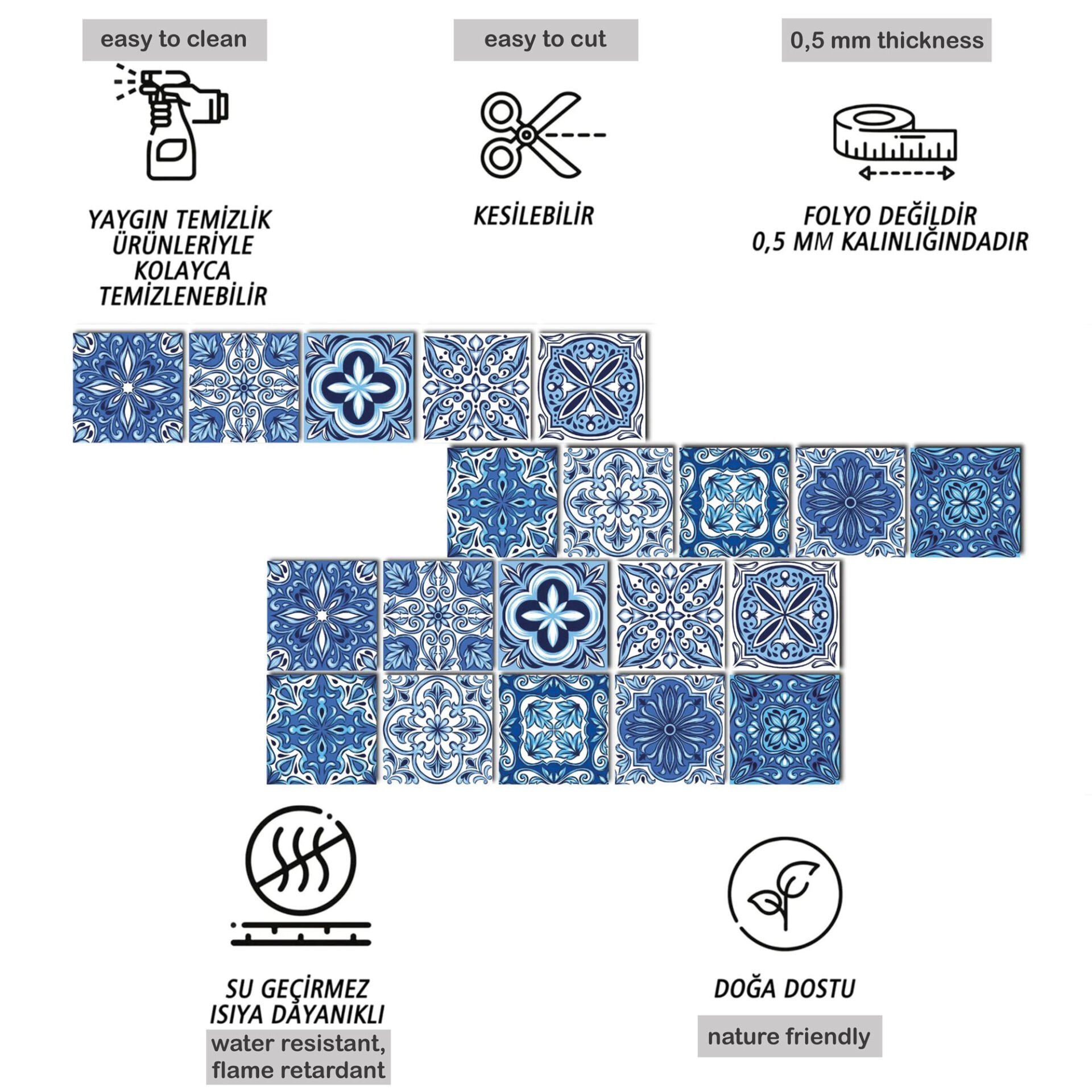 Tink Kendinden Yapışkanlı Mavilim Dekoratif Mini Pvc Karo Kaplama