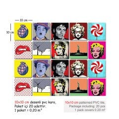 Tink Kendinden Yapışkanlı Pop Art 2 Dekoratif Mini Pvc Karo Kaplama