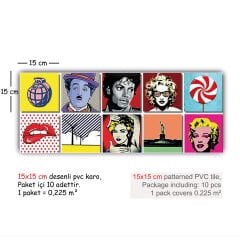 Tink Kendinden Yapışkanlı Pop Art 2 Dekoratif Mini Pvc Karo Kaplama