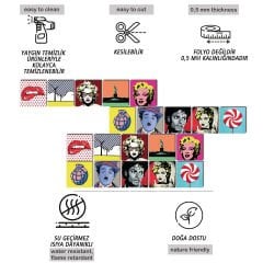 Tink Kendinden Yapışkanlı Pop Art 2 Dekoratif Mini Pvc Karo Kaplama