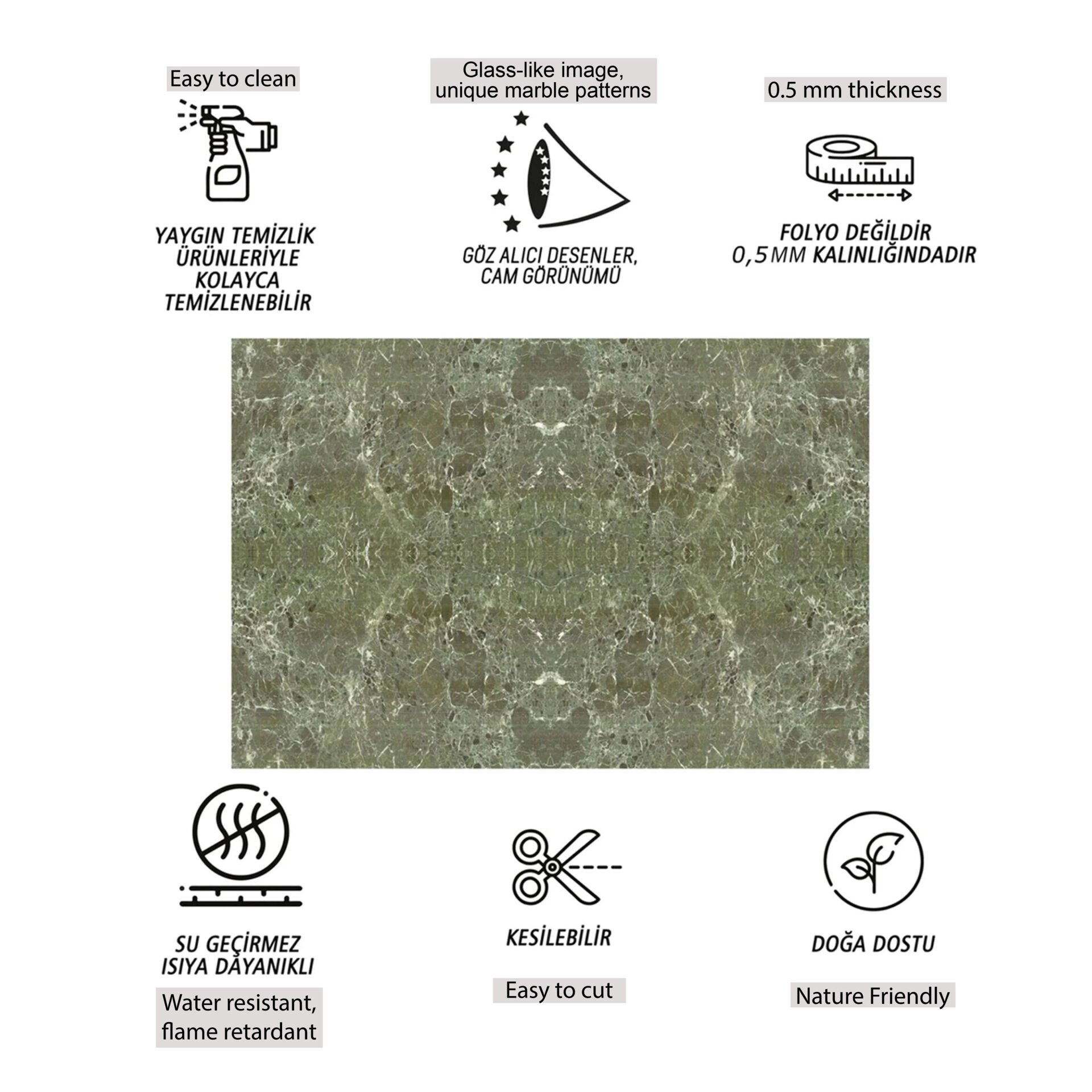 Tink Kahverengi-Yeşil Mermer Desenli Pvc Panel 41X62 cm