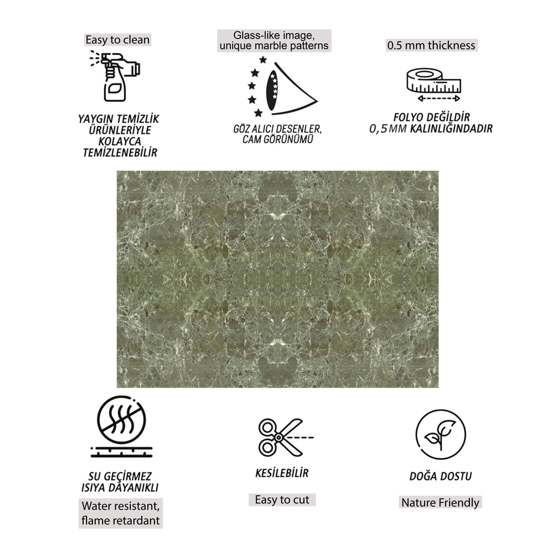 Tink Kahverengi-Yeşil Mermer Desenli Pvc Panel 41X62 cm 1 m² (4 Adet)