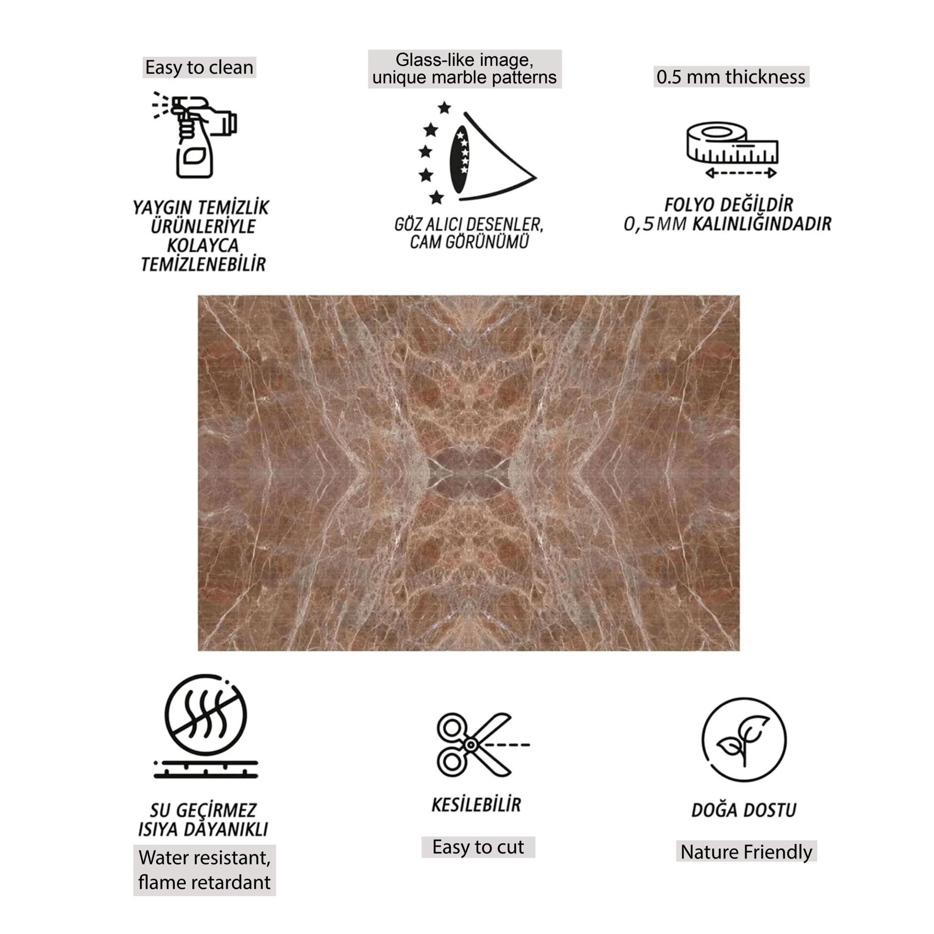 Tink Kahverengi Ağlı Mermer Desenli Pvc Panel 41X62 cm