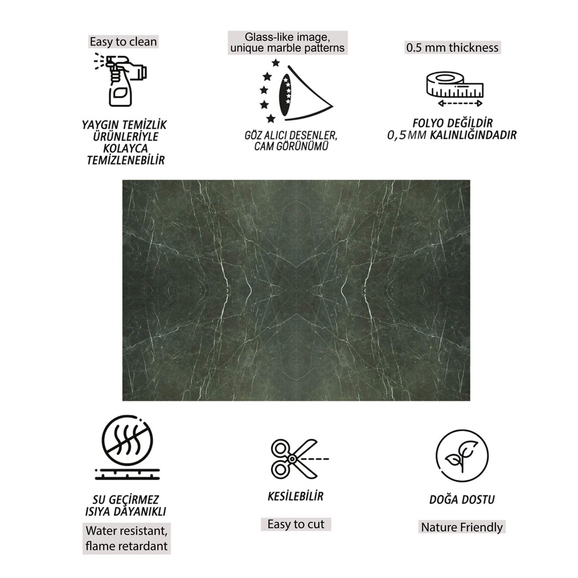 Tink Siyah Yeşil Mermer Desenli Pvc Panel 41X62 cm