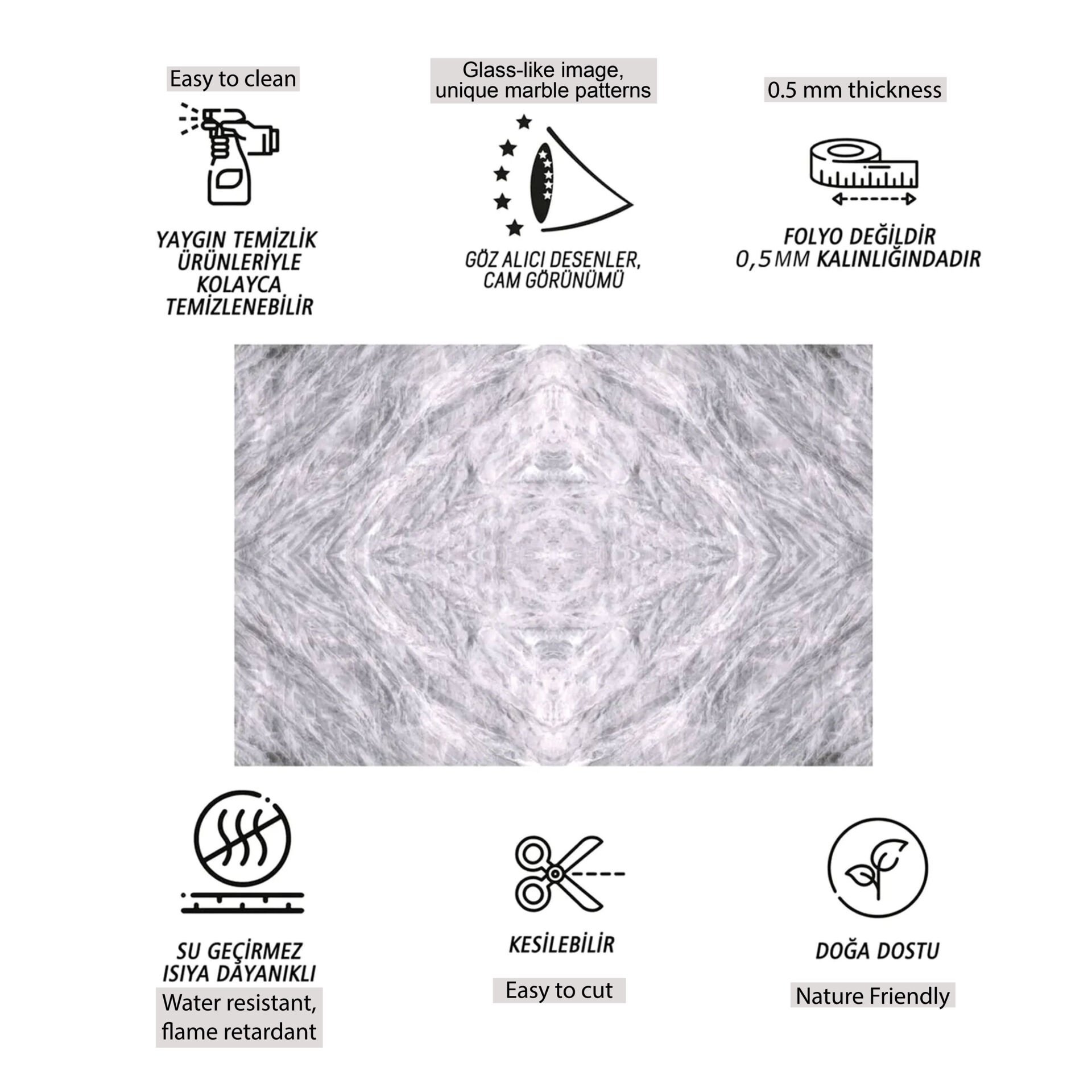 Tink Gri Mermer Desenli Pvc Panel 41X62 cm