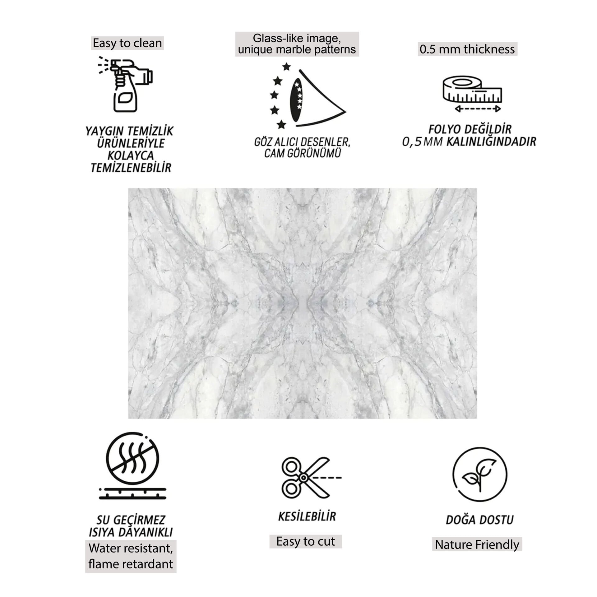 Tink Gri Ağ Mermer Desenli Pvc Panel 41X62 cm 1 m² (4 Adet)