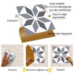Tink Kendinden Yapışkanlı Pvc Yer Duvar Karosu Geometrik 01 30x30 cm 1 m2 (11 Adet)