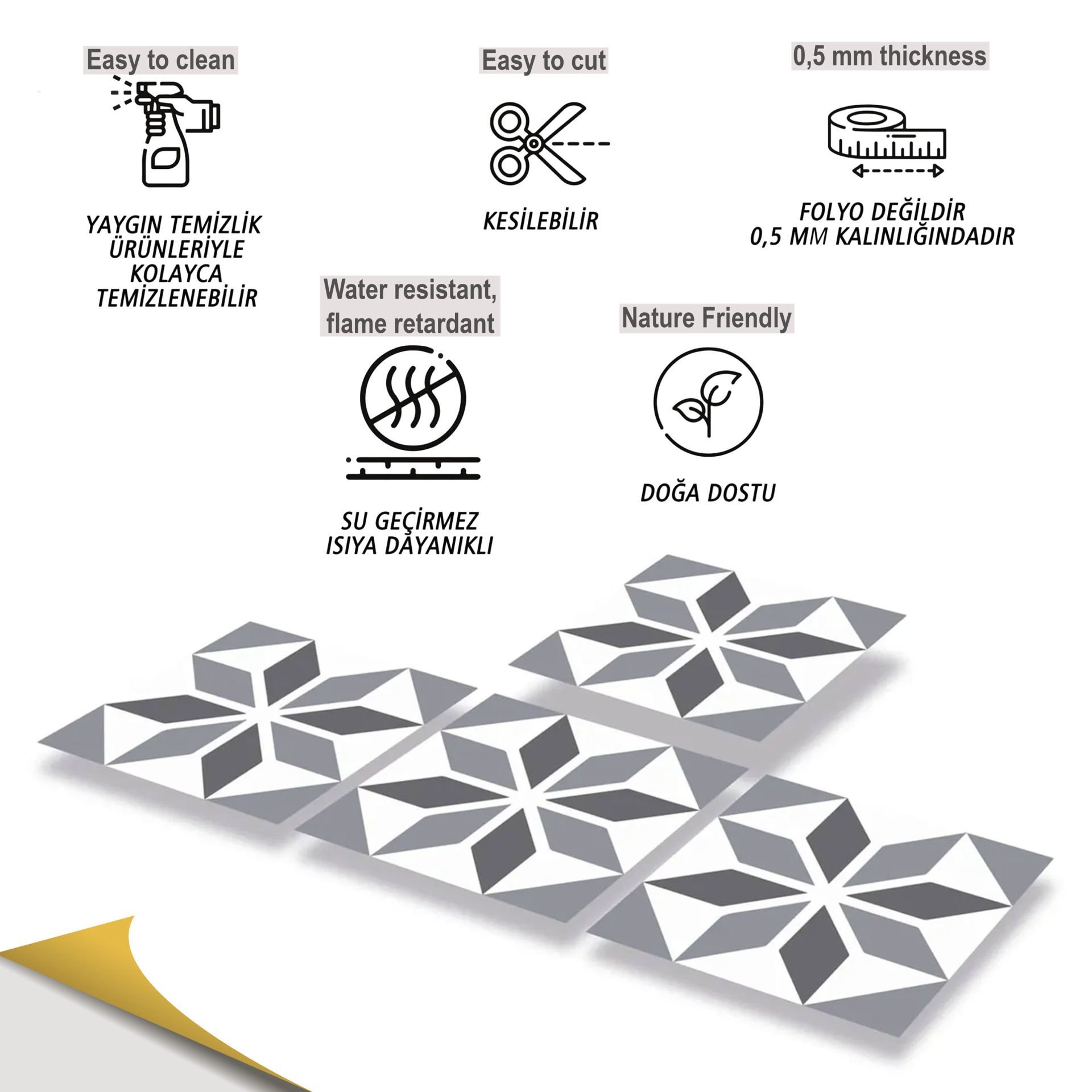 Tink Kendinden Yapışkanlı Pvc Yer Duvar Karosu Geometrik 01 30x30 cm