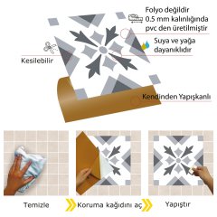 Tink Kendinden Yapışkanlı Pvc Yer Duvar Karosu Geometrik 05 30x30 cm 1 m2 (11 Adet)