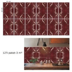 Tink Bordo Mermer Desenli Pvc Panel 41X62 cm