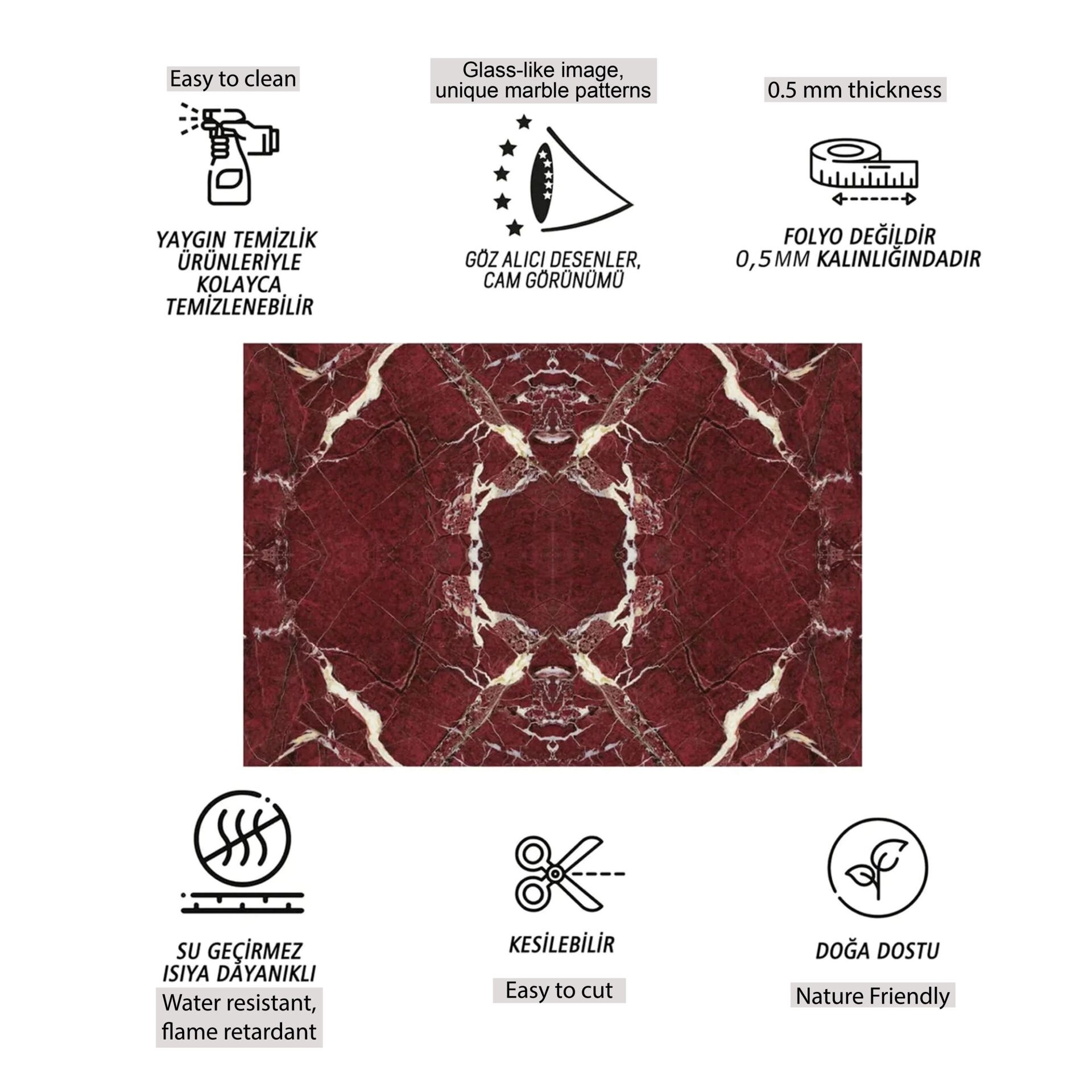 Tink Bordo Mermer Desenli Pvc Panel 41X62 cm