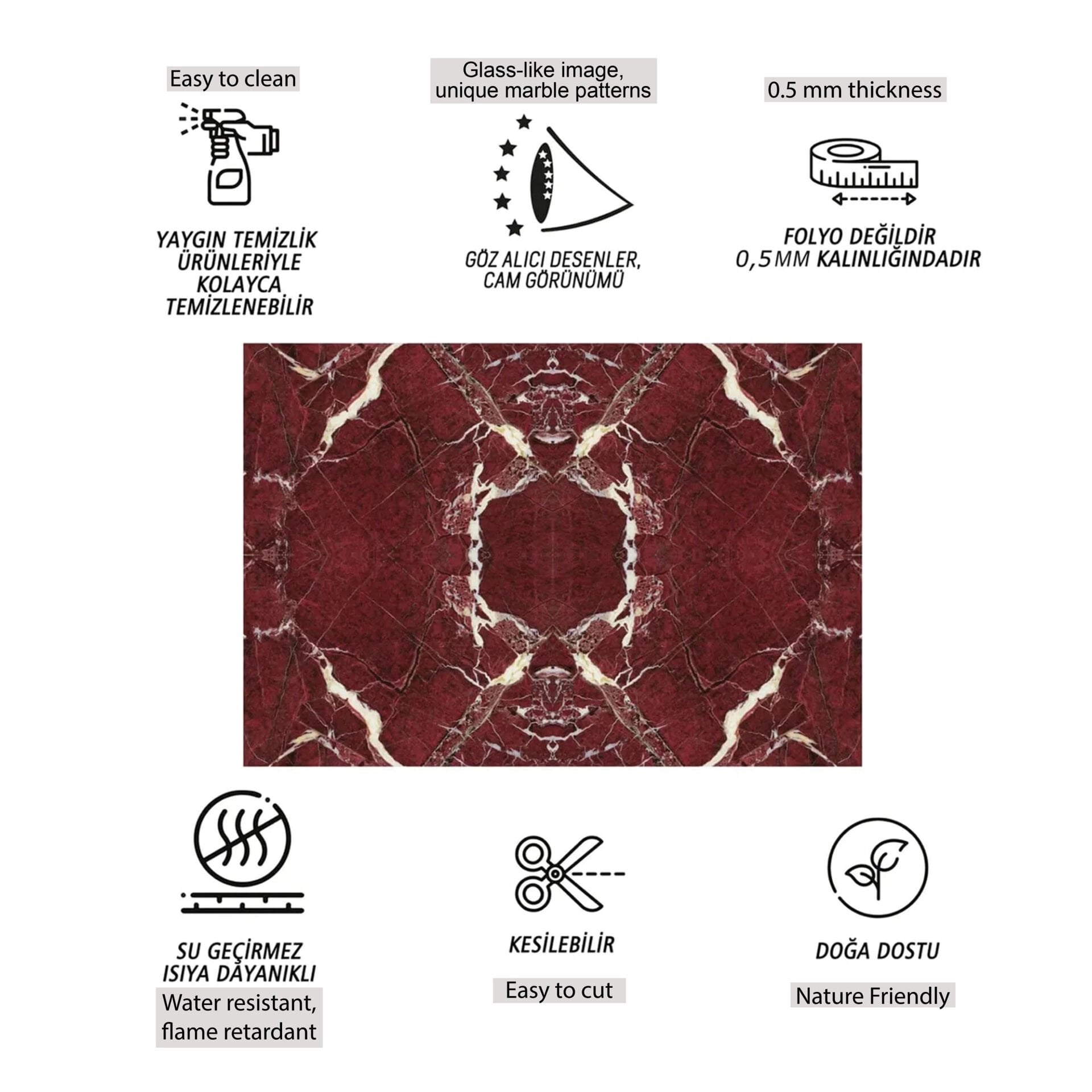 Tink Bordo Mermer Desenli Pvc Panel 41X62 cm