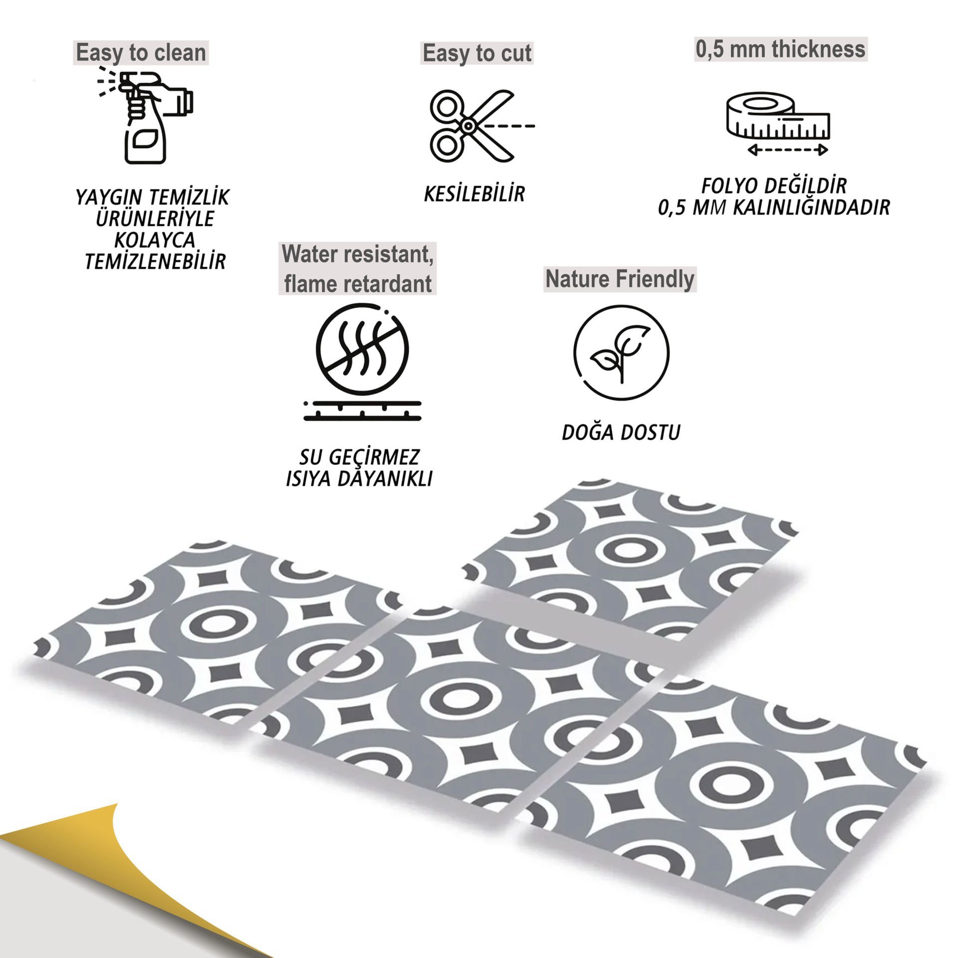 Tink Kendinden Yapışkanlı Pvc Yer Duvar Karosu Geometrik 06 30x30 cm