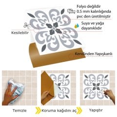 Tink Kendinden Yapışkanlı Pvc Yer Duvar Karosu Geometrik 07 30x30 cm 1 m2 (11 Adet)