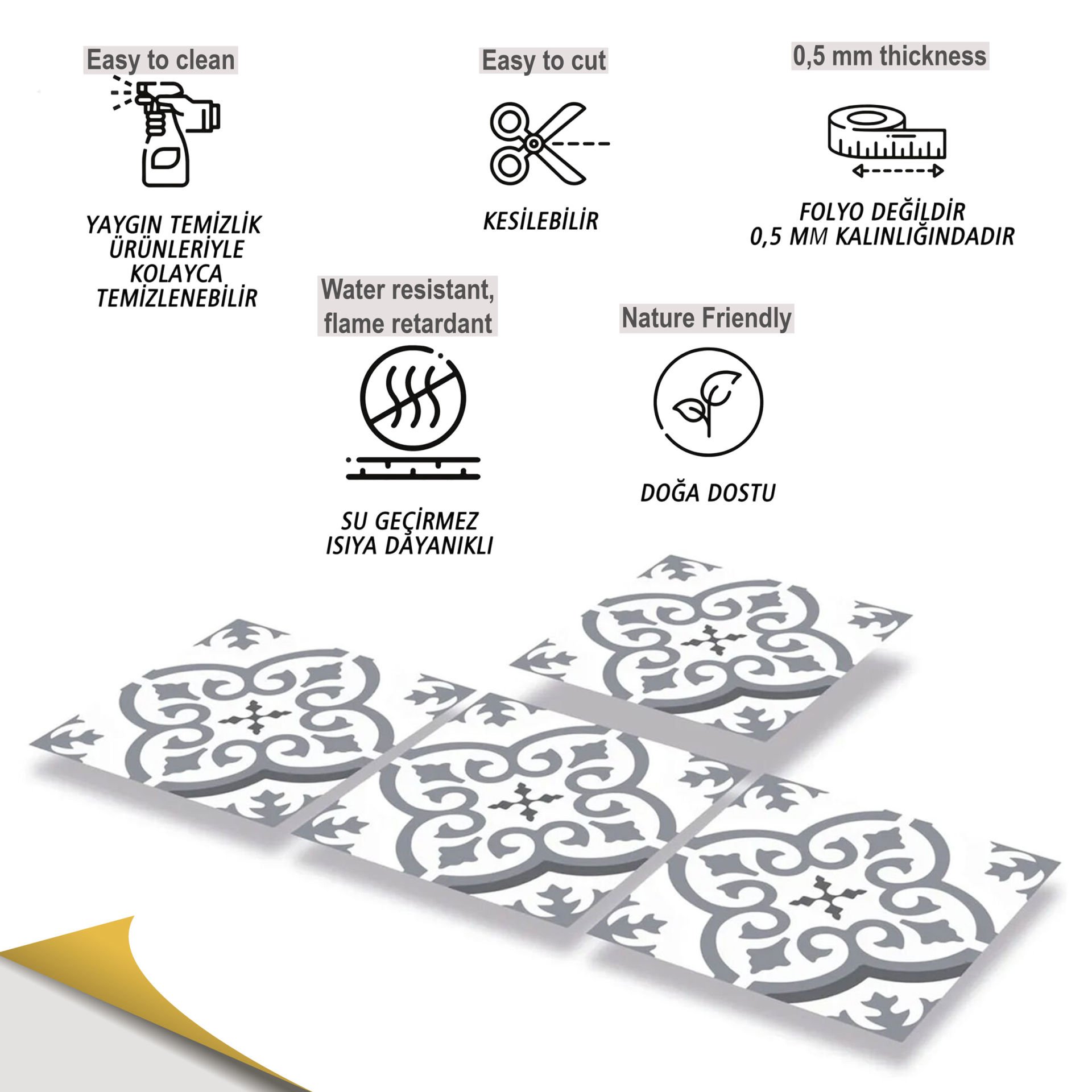 Tink Kendinden Yapışkanlı Pvc Yer Duvar Karosu Geometrik 09 30x30 cm