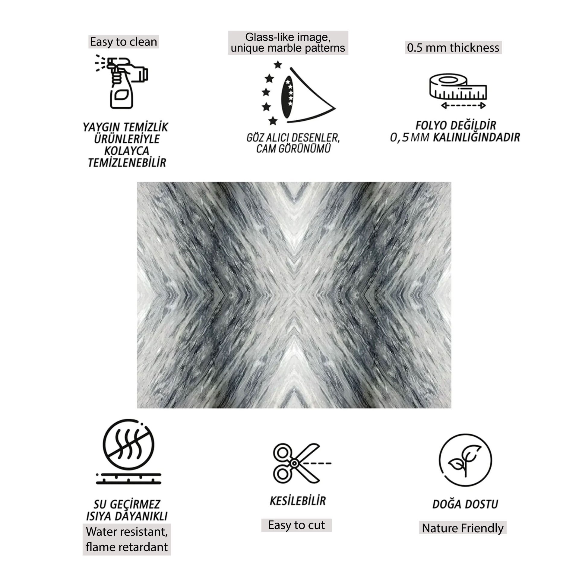 Tink Çizgili Gri Mermer Desenli Pvc Panel 41X62 cm