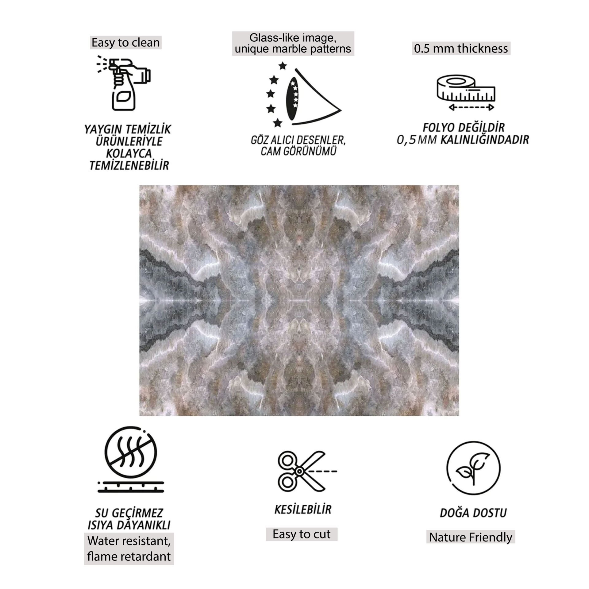 Tink Kahverengi Buzlu Mermer Desenli Pvc Panel 41X62 cm